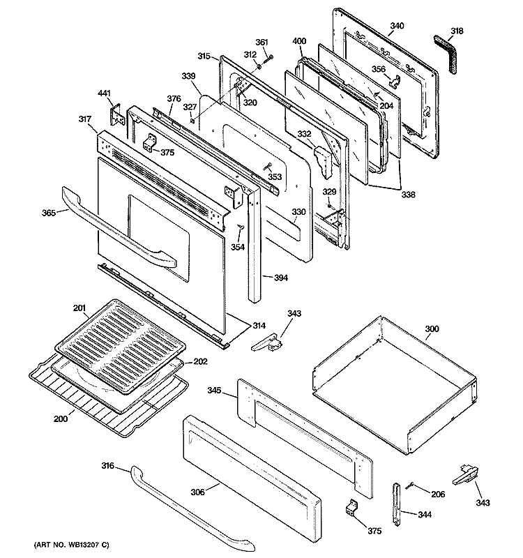 DOOR & DRAWER PARTS Diagram and Parts List for RGB790SEH2SA  Hotpoint Range