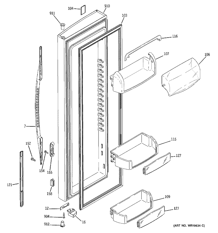 FRESH FOOD DOOR Diagram and Parts List for GSS25YBSAWW  General Electric Refrigerator