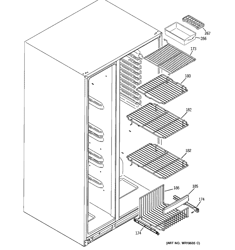 FREEZER SHELVES Diagram and Parts List for GSS25YBSAWW  General Electric Refrigerator