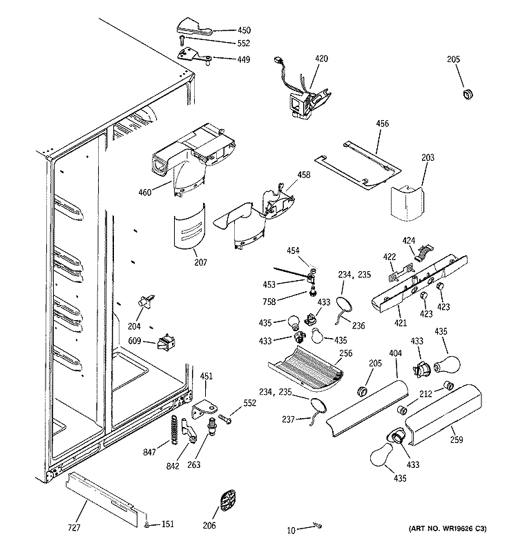 FRESH FOOD SECTION Diagram and Parts List for GSS25YBSAWW  General Electric Refrigerator
