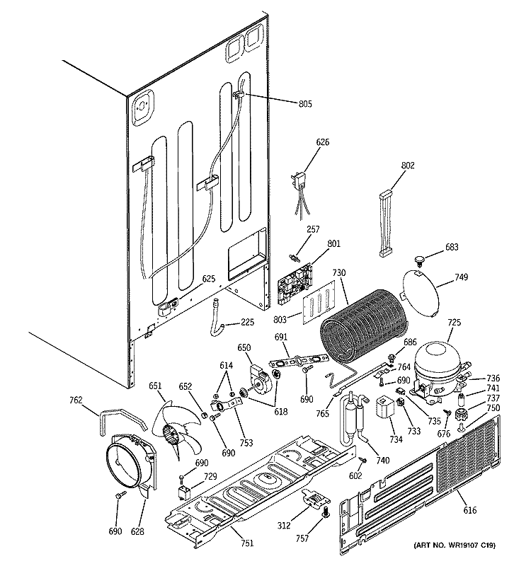 SEALED SYSTEM & MOTHER BOARD Diagram and Parts List for GSS25YBSAWW  General Electric Refrigerator