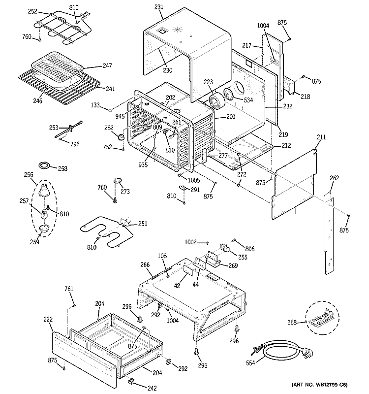 BODY PARTS Diagram and Parts List for JCSP47BF5BB  General Electric Range