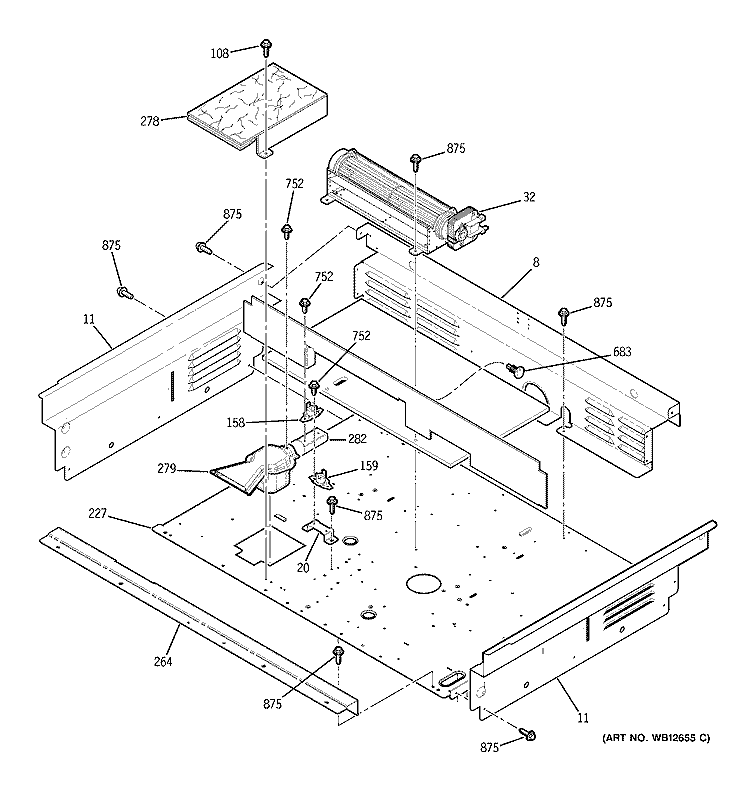 COOLING FAN Diagram and Parts List for JCSP47BF5BB  General Electric Range