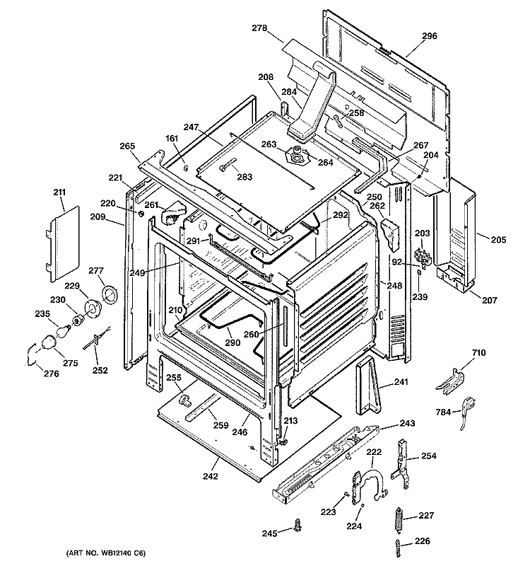 BODY PARTS Diagram and Parts List for JCBS64WJ1WW  General Electric Range