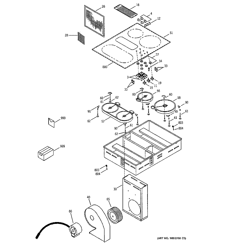 CONTROL PANEL & COOKTOP Diagram and Parts List for JP989BD5BB  General Electric Cooktop