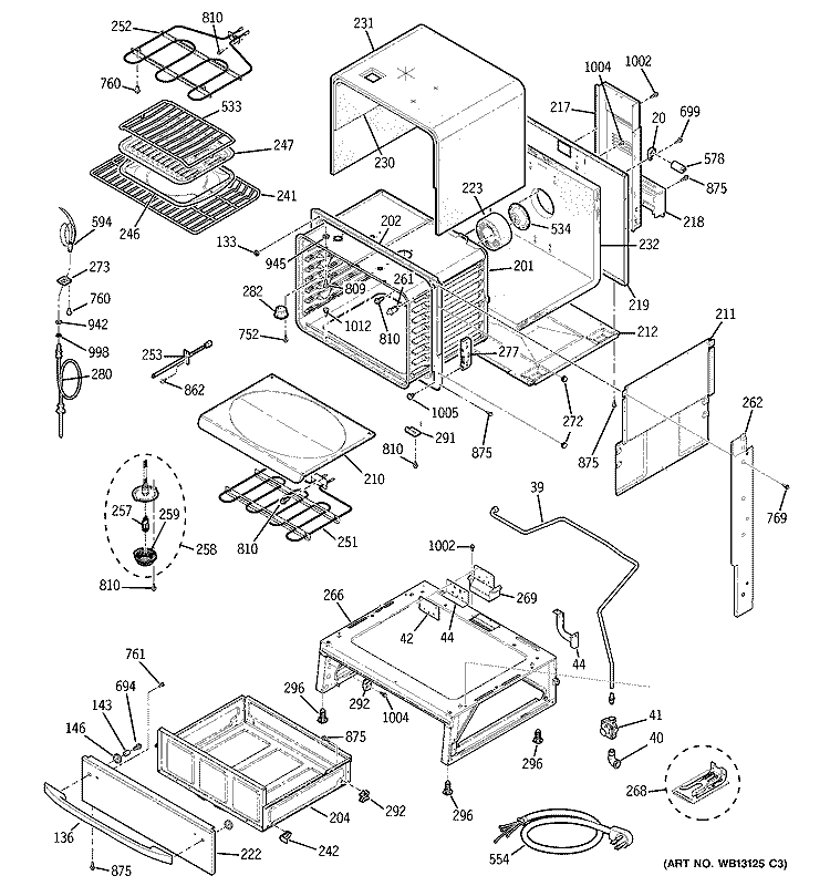 BODY PARTS Diagram and Parts List for J2S968BH4BB  General Electric Range