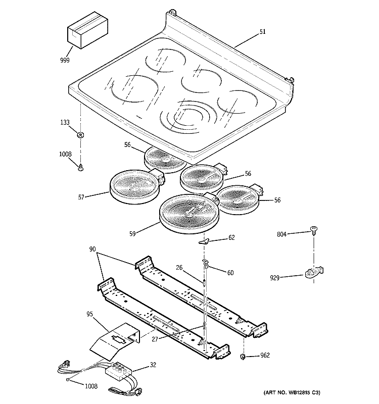 COOKTOP Diagram and Parts List for JB988SH3SS  General Electric Range