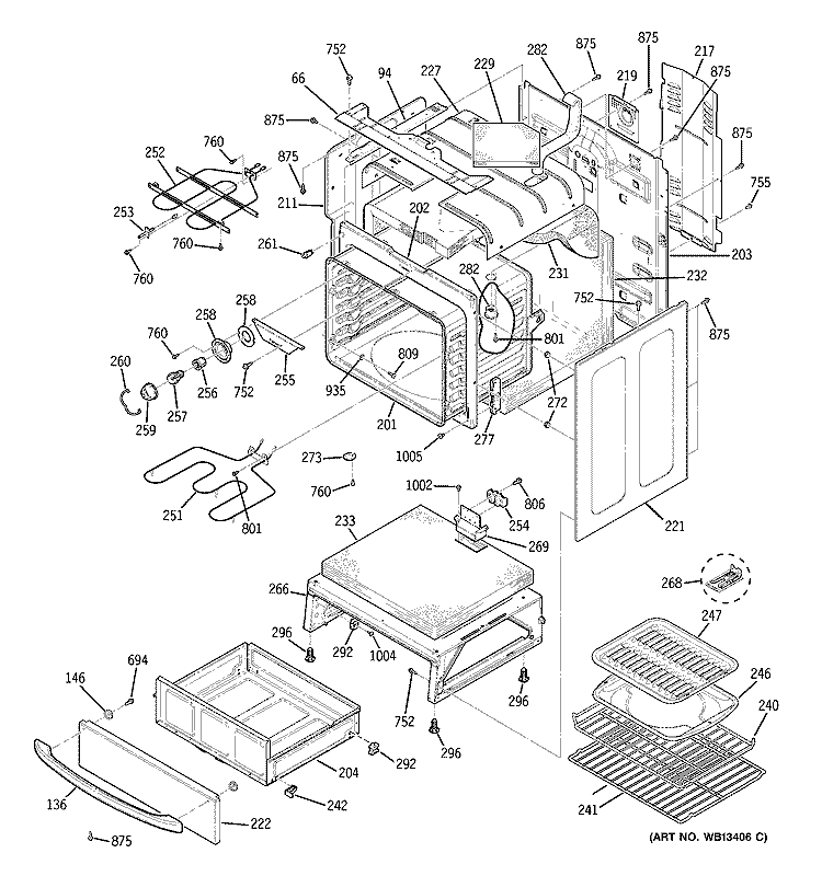 BODY PARTS Diagram and Parts List for JBP99SH2SS  General Electric Range