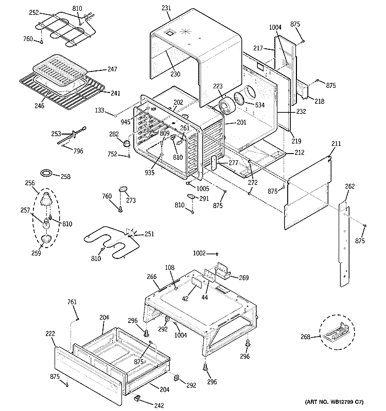 BODY PARTS Diagram and Parts List for JSP47CF5CC  General Electric Range