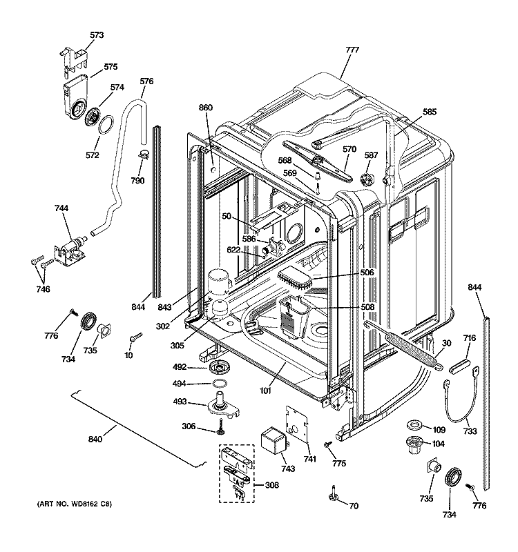 BODY PARTS Diagram and Parts List for PDW8700J03CC  General Electric Dishwasher