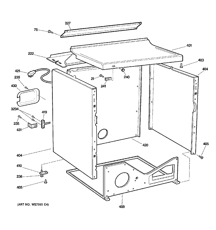CABINET Diagram and Parts List for DCCB330ED1WC  General Electric Dryer
