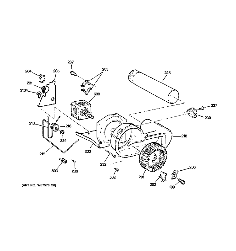 BLOWER & DRIVE ASSEMBLY Diagram and Parts List for DCCD330GD1KC  General Electric Dryer