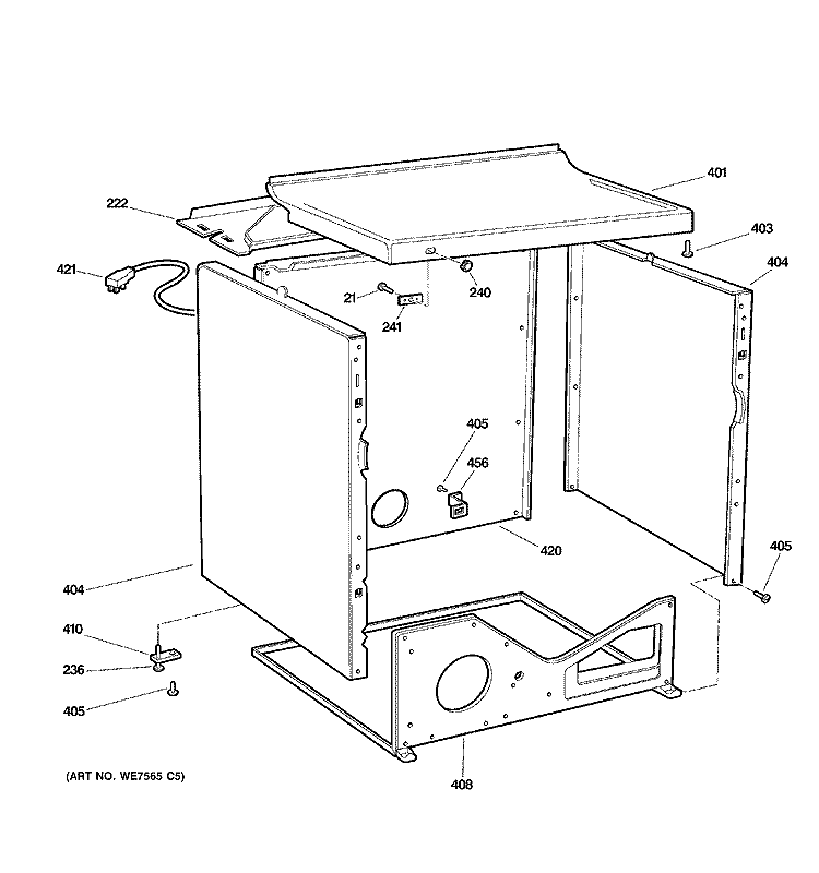 CABINET Diagram and Parts List for DCCD330GD2KC  General Electric Dryer