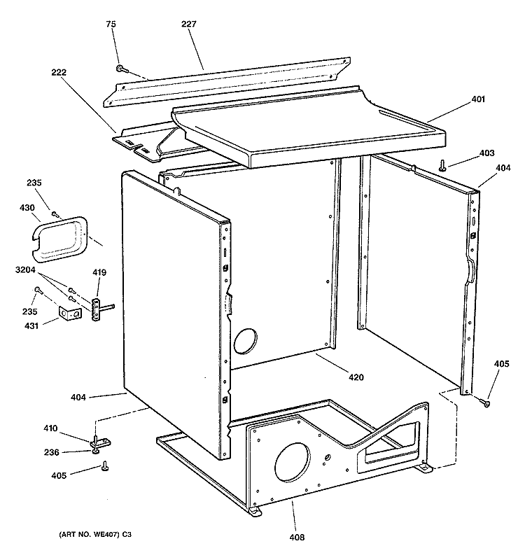 CABINET Diagram and Parts List for DNCD450EA1WC  General Electric Dryer