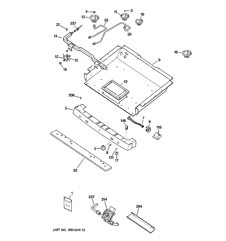 GAS & BURNER PARTS Diagram and Parts List for J2B915SEH3SS  General Electric Range
