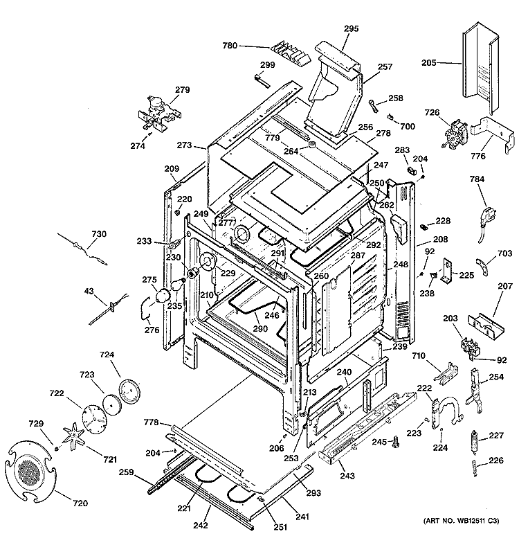 BODY PARTS Diagram and Parts List for J2B915SEH3SS  General Electric Range