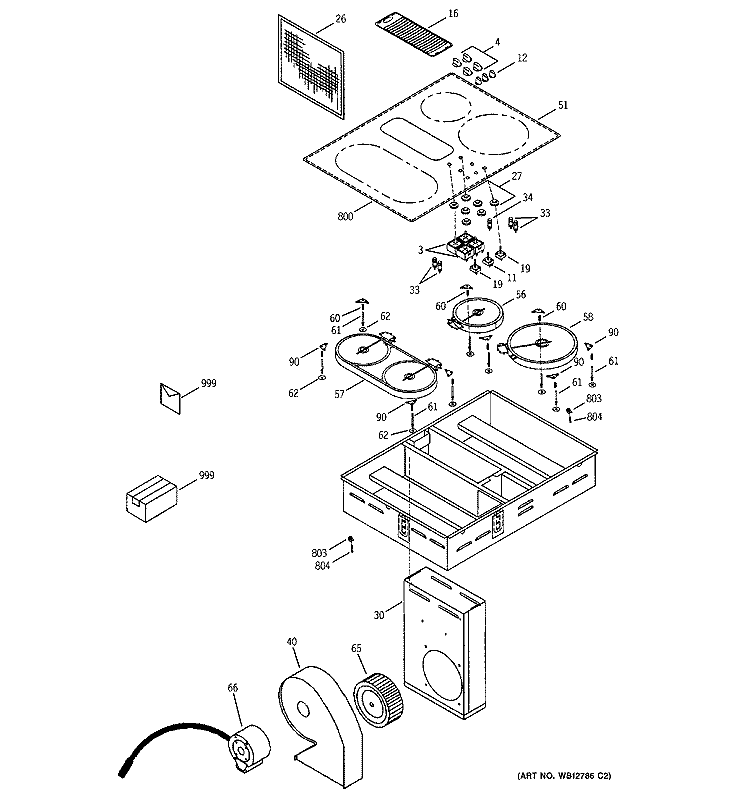 CONTROL PANEL & COOKTOP Diagram and Parts List for JP989BD4BB  General Electric Cooktop