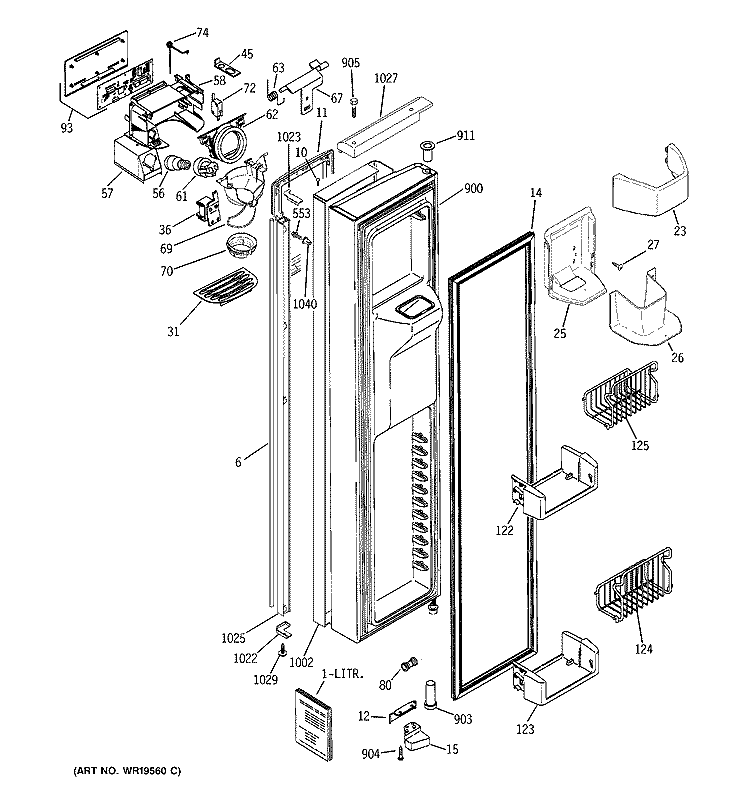 FREEZER DOOR Diagram and Parts List for PSH23PSRASV  General Electric Refrigerator