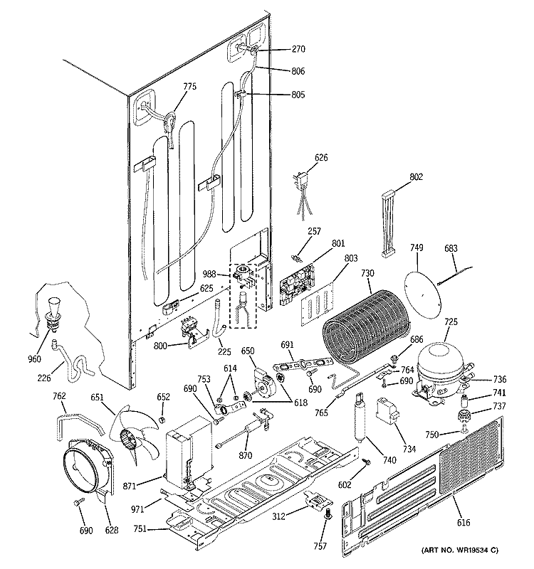 SEALED SYSTEM & MOTHER BOARD Diagram and Parts List for PSH23PSRASV  General Electric Refrigerator