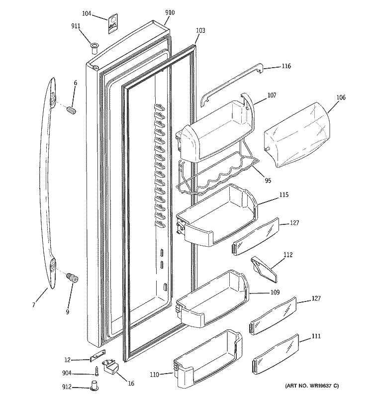 FRESH FOOD DOOR Diagram and Parts List for PCT23SGRBSS  General Electric Refrigerator