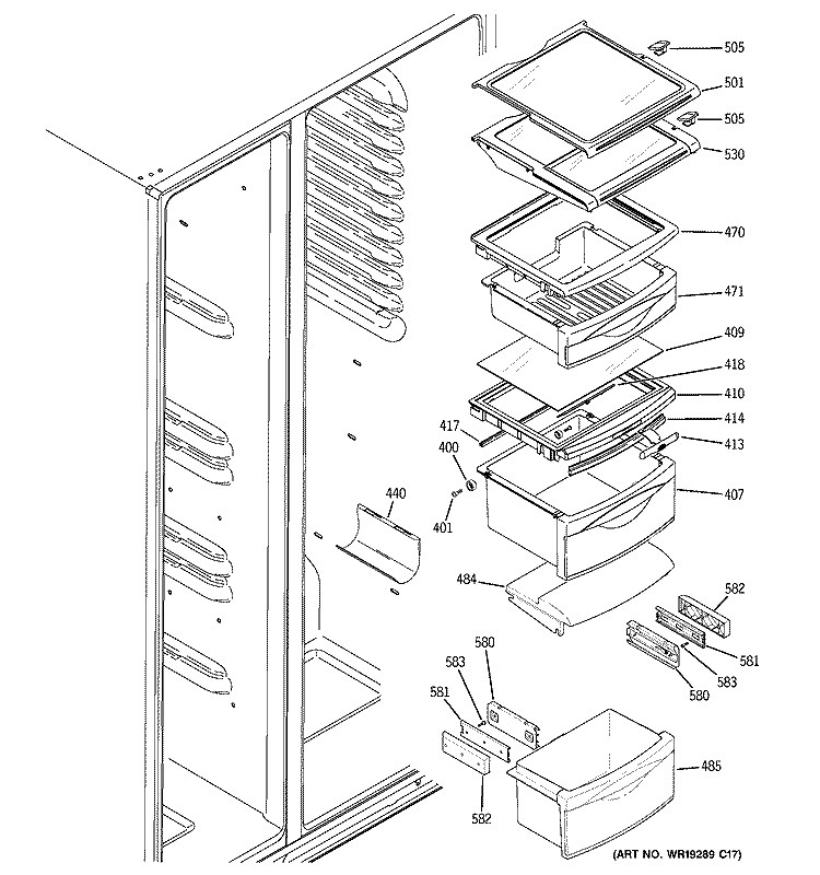 FRESH FOOD SHELVES Diagram and Parts List for PSR26UHRBSS  General Electric Refrigerator