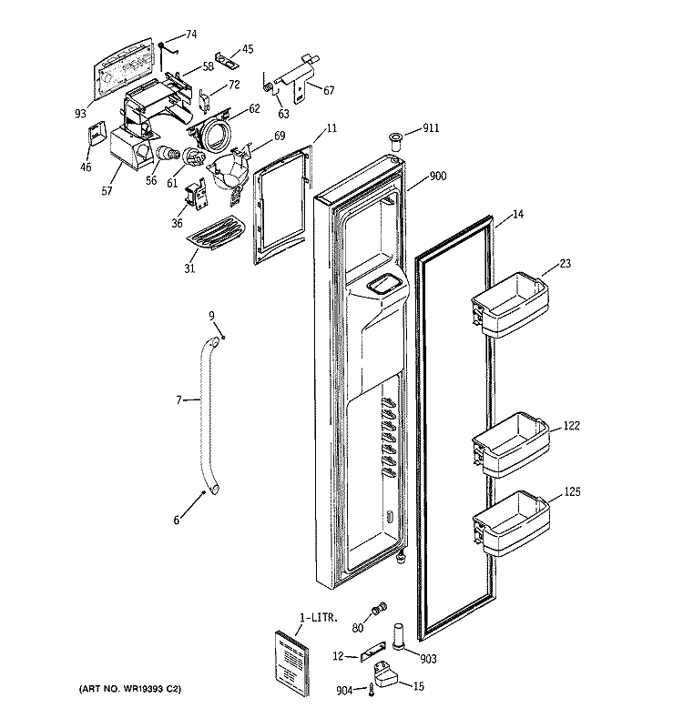 FREEZER DOOR Diagram and Parts List for GCG21YERAFSS  General Electric Refrigerator