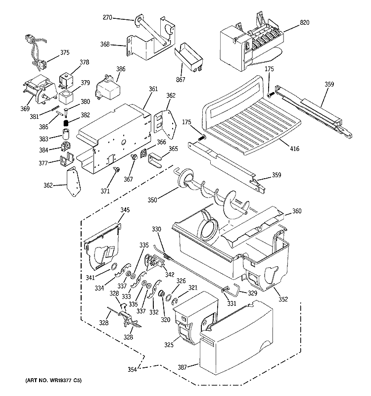 ICE MAKER & DISPENSER Diagram and Parts List for GCG21YERAFSS  General Electric Refrigerator