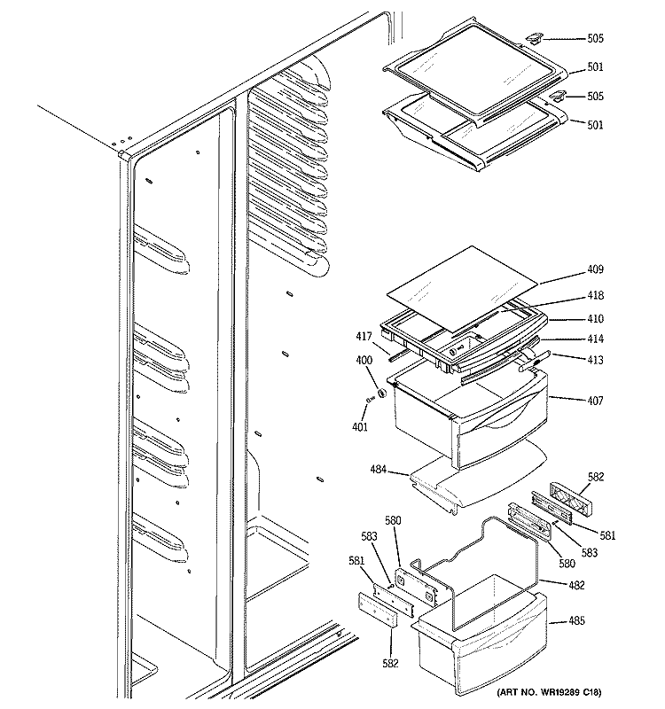 FRESH FOOD SHELVES Diagram and Parts List for GCG21YERAFSS  General Electric Refrigerator