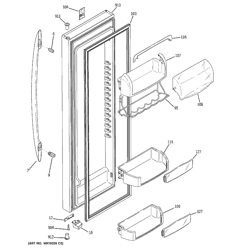 FRESH FOOD DOOR Diagram and Parts List for PSS26SGRBSS  General Electric Refrigerator