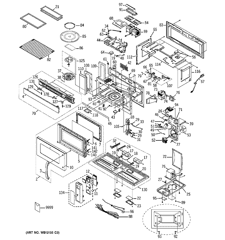 MICROWAVE Diagram and Parts List for JVM3660CD001  General Electric Microwave
