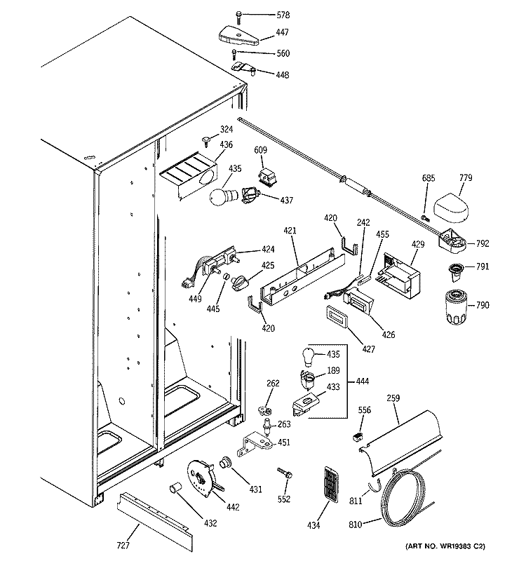 FRESH FOOD SECTION Diagram and Parts List for GSL25JFPBBS  General Electric Refrigerator