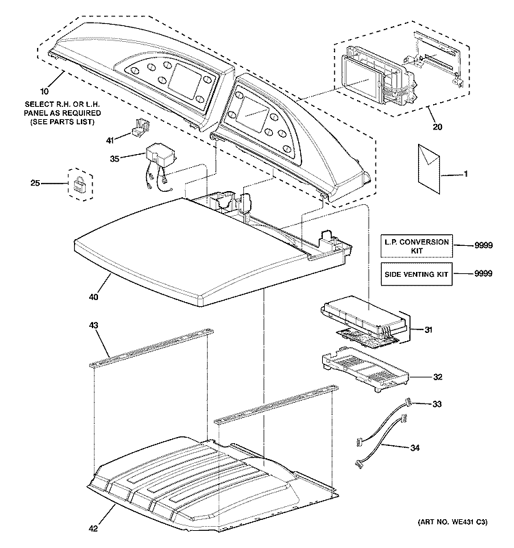 CONTROLS & TOP PANEL Diagram and Parts List for DPGT750GC1PL  General Electric Dryer