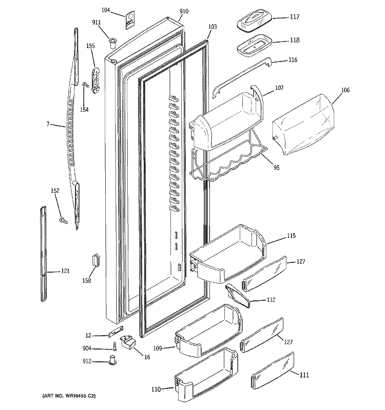 FRESH FOOD DOOR Diagram and Parts List for RCK23MGMJFCC  General Electric Refrigerator