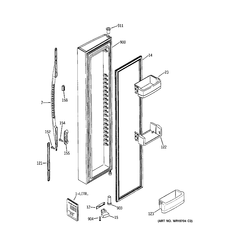 FREEZER DOOR Diagram and Parts List for RSK25LAPBCCC  General Electric Refrigerator