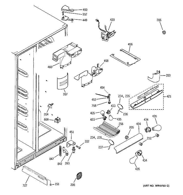 FRESH FOOD SECTION Diagram and Parts List for RSK25LAPBCCC  General Electric Refrigerator