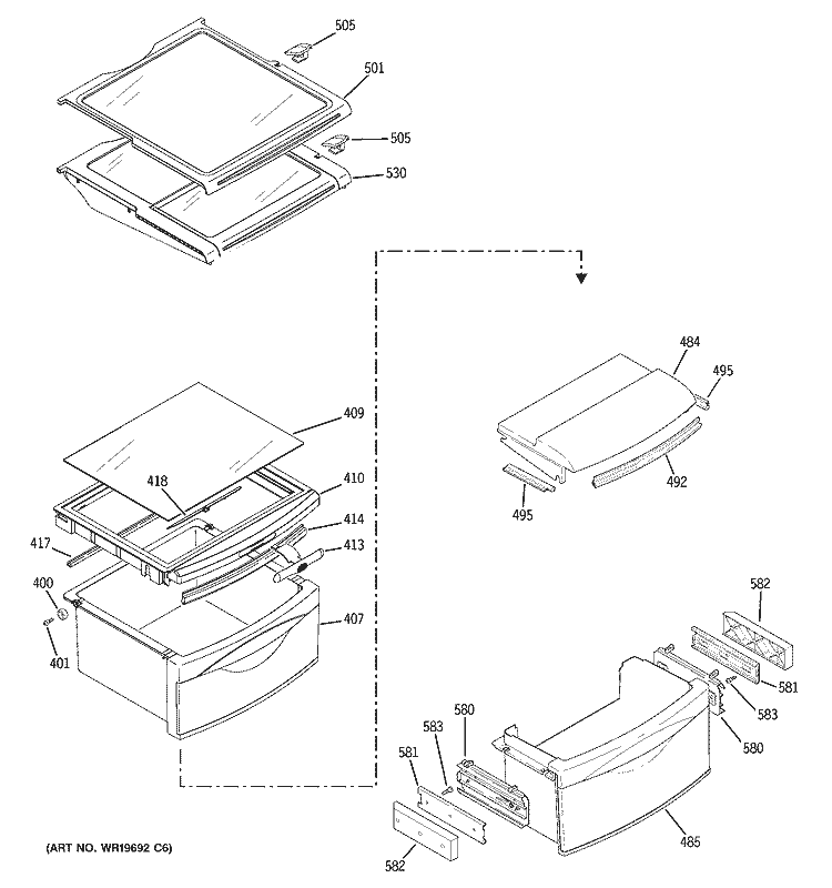 FRESH FOOD SHELVES Diagram and Parts List for RCK23LAPBFCC  General Electric Refrigerator