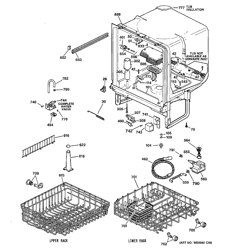 BODY PARTS Diagram and Parts List for HDA3400G02CC  Hotpoint Dishwasher