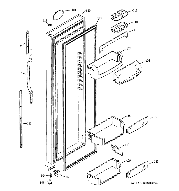 FRESH FOOD DOOR Diagram and Parts List for HSK27MGMJCCC  Hotpoint Refrigerator