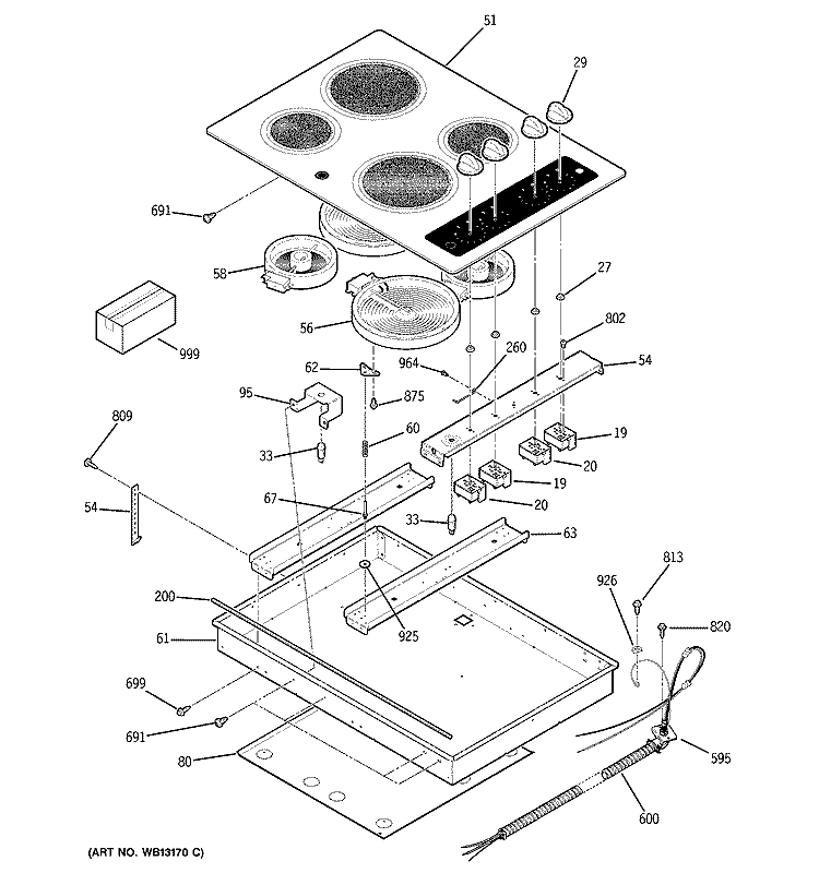 CONTROL PANEL & COOKTOP Diagram and Parts List for JCP340BJ2BB  General Electric Cooktop