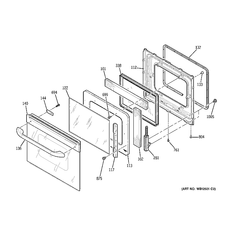 DOOR Diagram and Parts List for JCKP20WF3WW  General Electric Wall Oven