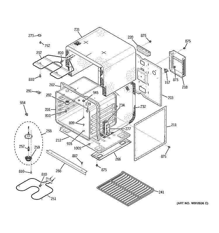 LOWER BODY Diagram and Parts List for JKP28BF4BB  General Electric Wall Oven