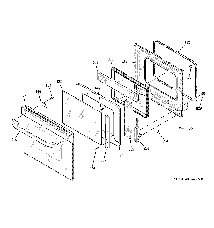 UPPER DOOR Diagram and Parts List for JKP28BF4BB  General Electric Wall Oven
