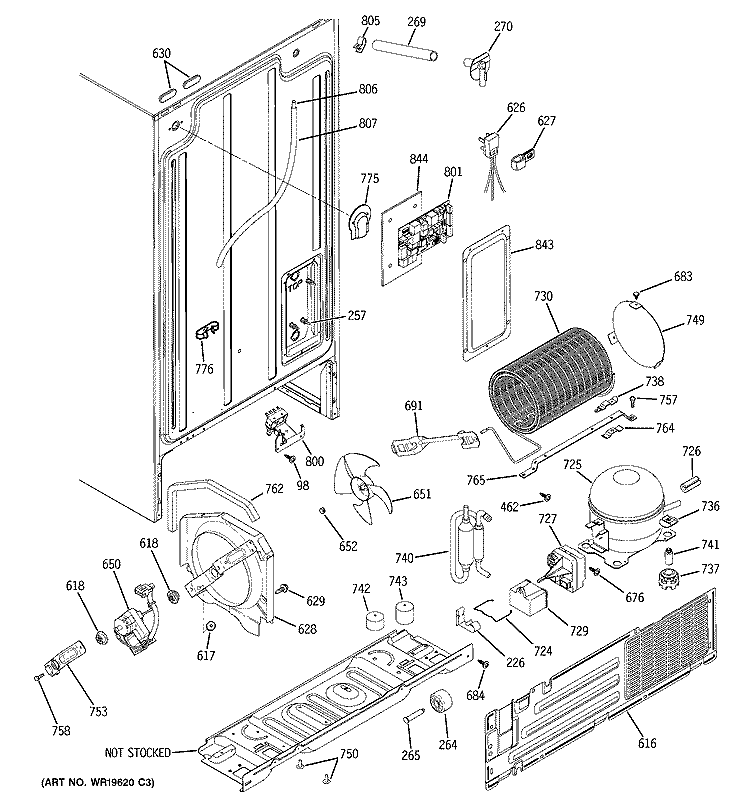 SEALED SYSTEM & MOTHER BOARD Diagram and Parts List for GSS22JFPJBB  General Electric Refrigerator