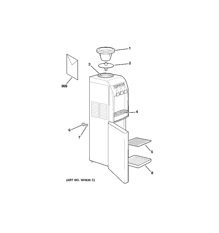HOT & COLD WATER DISPENSER Diagram and Parts List for GXCF35GBS  General Electric Water Filter System