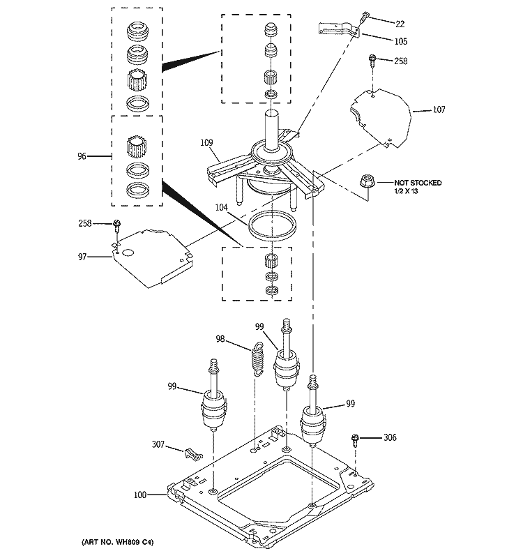 MACHINE BASE PARTS Diagram and Parts List for WSM2420D1CC  General Electric Washer Dryer Combo