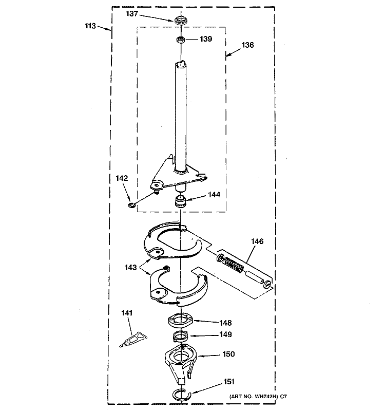 BRAKE & DRIVE TUBE PARTS Diagram and Parts List for WSM2420D1CC  General Electric Washer Dryer Combo