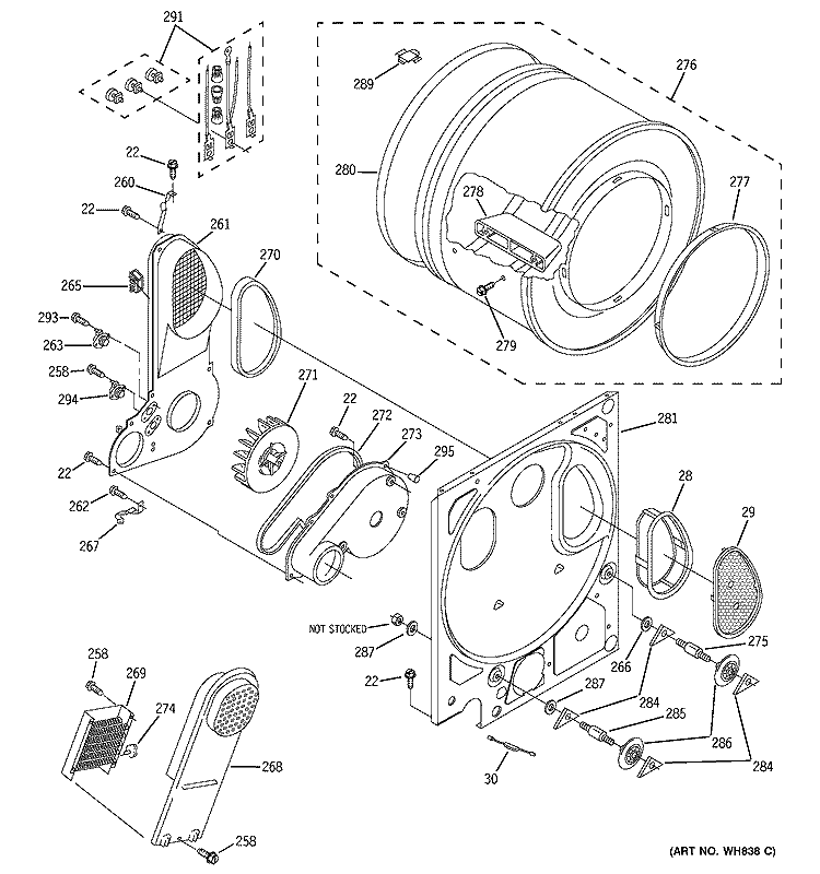 DRYER BULKHEAD PARTS Diagram and Parts List for WSM2420D1CC  General Electric Washer Dryer Combo