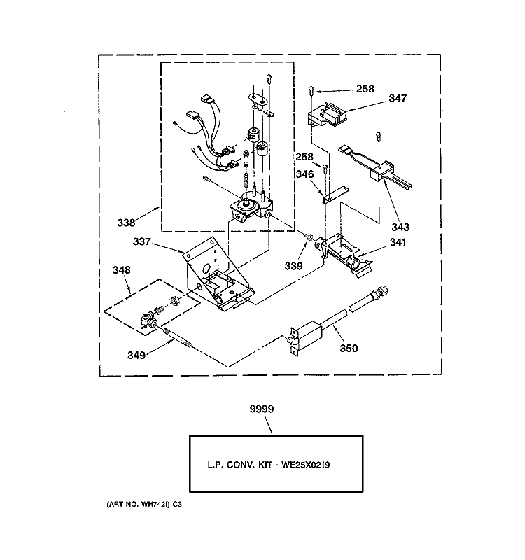 BURNER ASSEMBLY Diagram and Parts List for WSM2480D1WW  General Electric Washer Dryer Combo