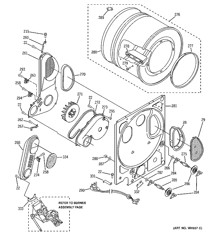 DRYER BULKHEAD PARTS Diagram and Parts List for WSM2480D1WW  General Electric Washer Dryer Combo