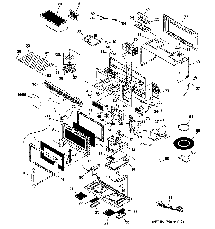 MICROWAVE Diagram and Parts List for JVM1651CB003  General Electric Microwave